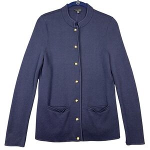 Talbots Military Style Sweater Jacket Women's Small Blue Merino Wool Blend EUC